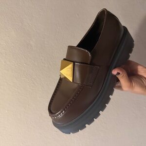 Valentino Garavani Loafers – Brown Leather with Oversized Pyramid Stud